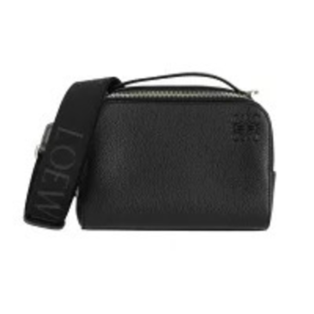 Loewe mini camera bag black satin calfskin engraved Anagram
